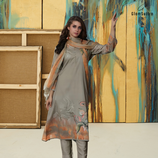 Pure Lawn Cotton With Fancy Khatli Work and  Digital Print