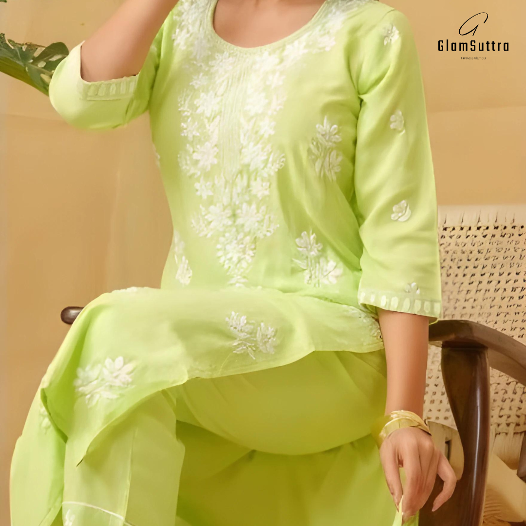 Hand Embroidered Green Chikankari Suit