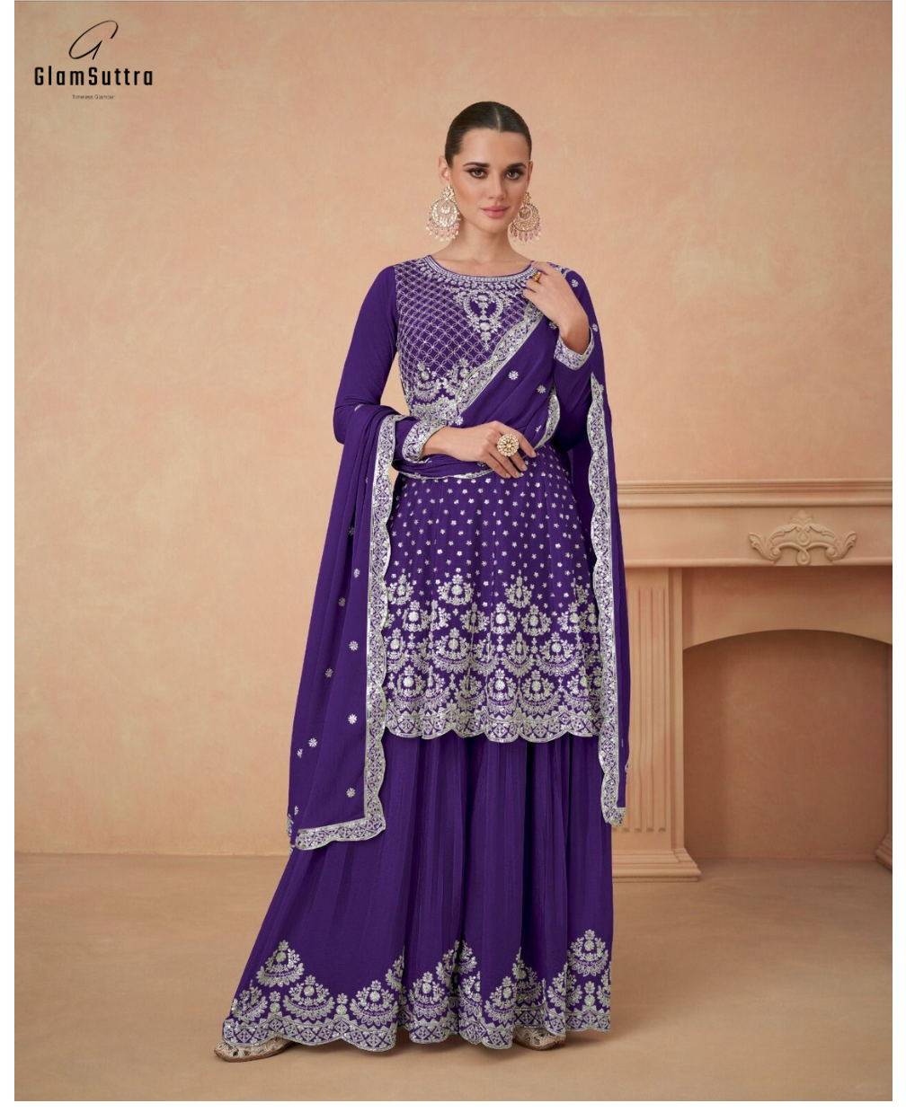 Elegant Purple Chinon Suit with Intricate Heavy Embroidery - Perfect for Special Occasions