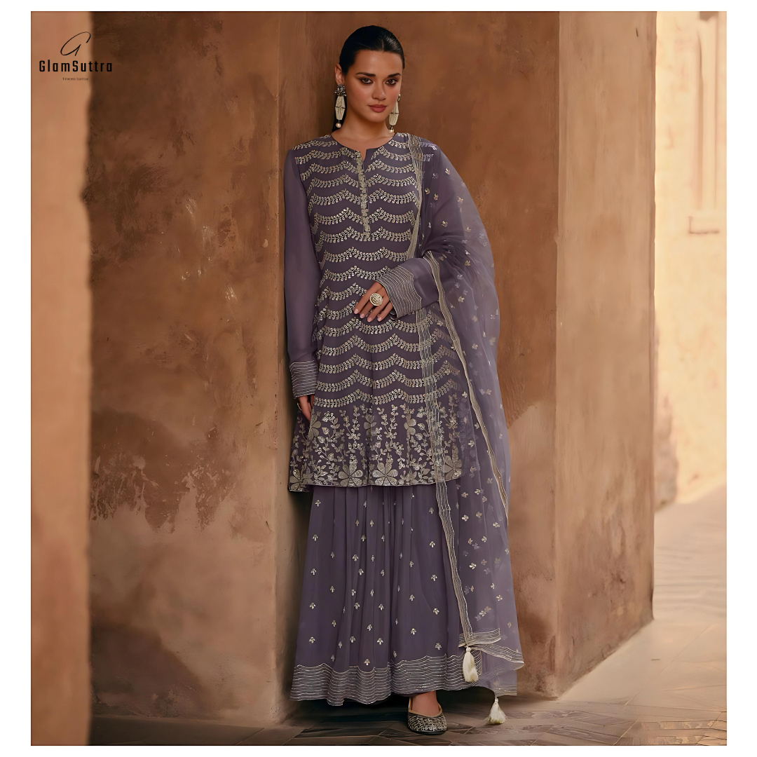 Luxurious Real Georgette Sharara Suit with Intricate Detailing for Party Wear