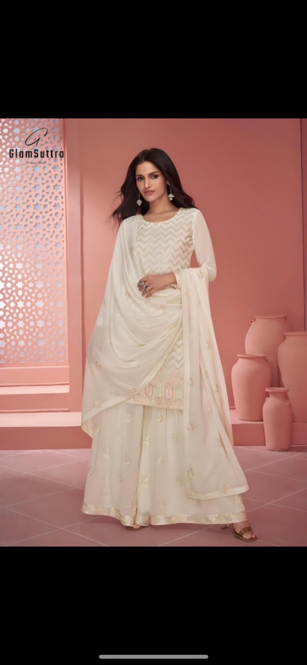 White Sharara Suit with Beautifully Crafted Patterns – A Must-Have for Your Collection