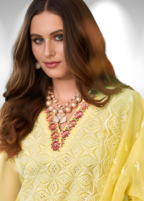 Premium Yellow Readymade Ethnic Pure Organza Suit